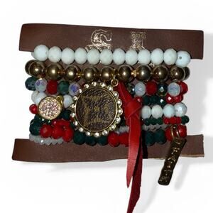 Sandra Ling Red Bracelet Set New Christmas Red Green Upcycled